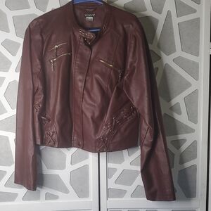 VENUS Women's Deep Red Leather Jacket